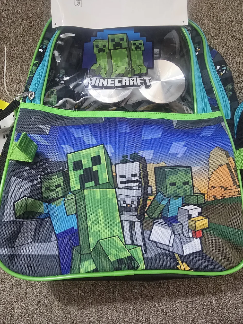 Minecraft Green Backpack and Lunch Bag Set